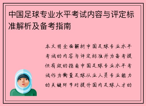 中国足球专业水平考试内容与评定标准解析及备考指南